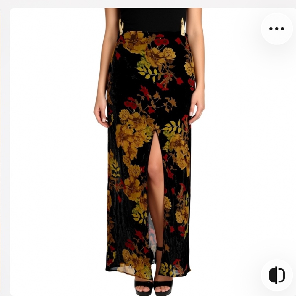 For Love & Lemons Floral Velvet‎ Maxi Skirt Size Medium
